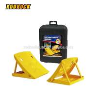 2pcs Bright Yellow Foldable Steel Wheel Chocks with Carry Case for Travel Trailer, ATV, Light Truck